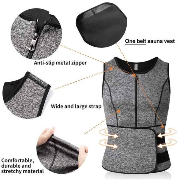 Neoprene sauna suor colete cintura formador corset corpo shaper zíper emagrecimento tanque superior queimador de gordura treino perda de peso shapewear - Imagem 3