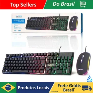 Kit Teclado + Mouse LED RGB ABNT2 Padrão Brasileiro Kit com fio USB semi mercanico