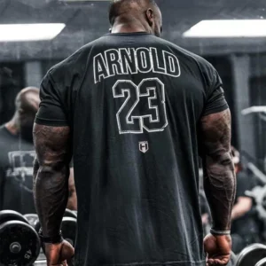 Hosion-camiseta de manga curta para homens, estilo americano, solto, respirável, fitness, músculo, difícil, esportes, clássico