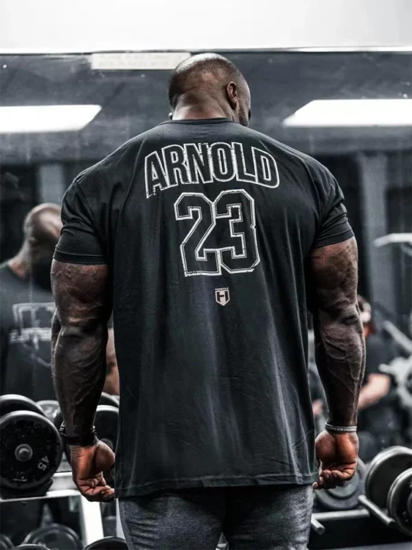 Hosion-camiseta de manga curta para homens, estilo americano, solto, respirável, fitness, músculo, difícil, esportes, clássico
