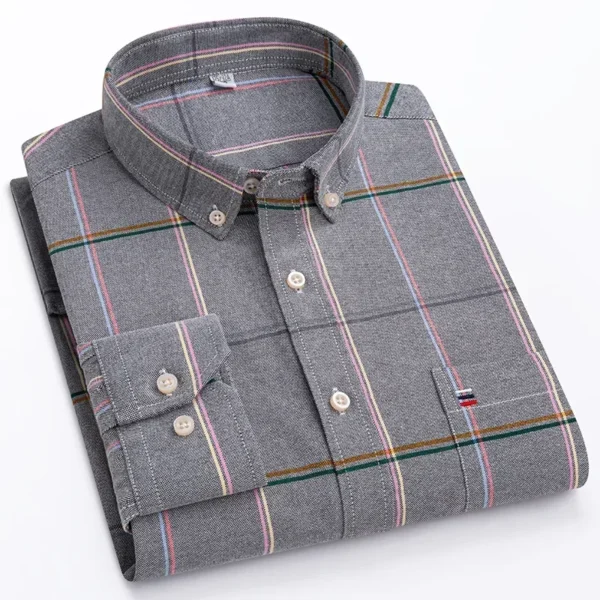 2024 Oxford Moda Masculina 100% Algodão Fino Manga Longa Casual Slim Cor Sólida Xadrez Estampa Listra Vestido Formal Camisa Plus 7XL 6XL - Imagem 16