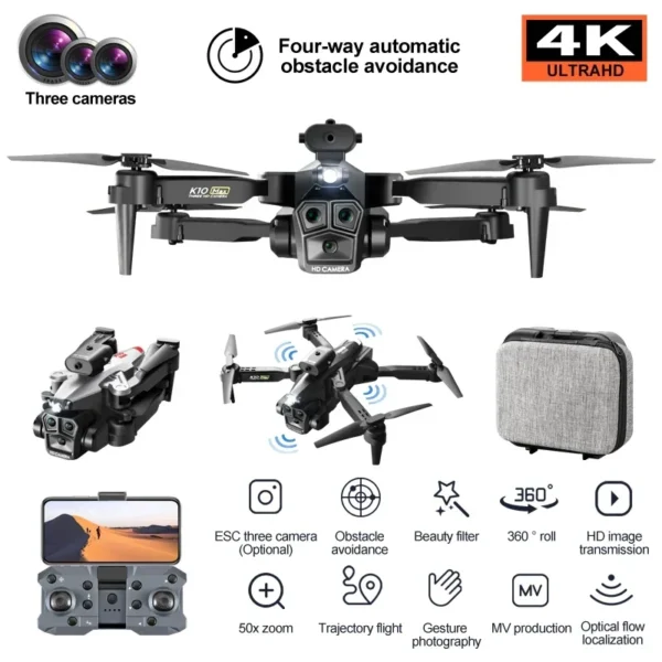 K10 MAX Professional 4K HD Camera Drone, Fluxo Óptico, 360 °, Evitar Obstáculos, Tiro Vertical de Quatro Eixos, Novo - Imagem 2