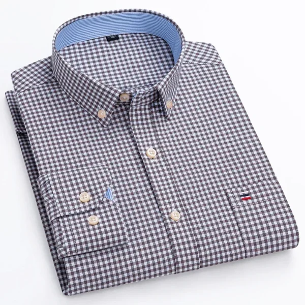 2024 Oxford Moda Masculina 100% Algodão Fino Manga Longa Casual Slim Cor Sólida Xadrez Estampa Listra Vestido Formal Camisa Plus 7XL 6XL - Imagem 8