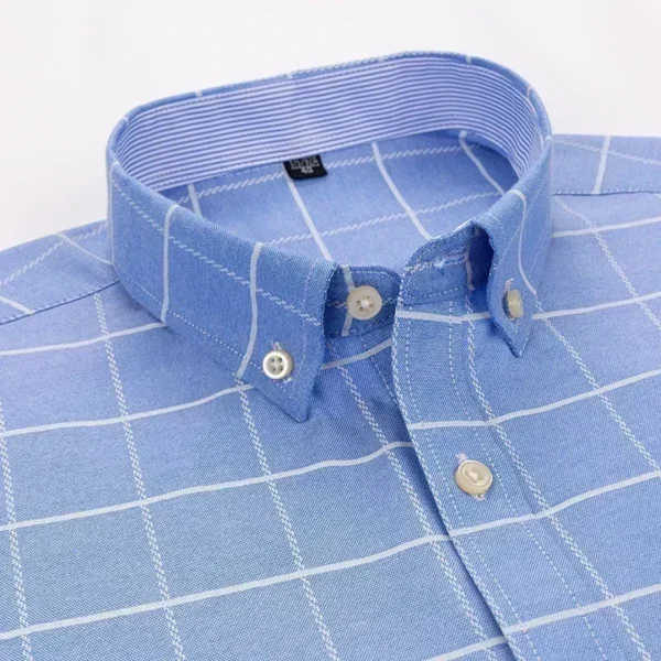 2024 Oxford Moda Masculina 100% Algodão Fino Manga Longa Casual Slim Cor Sólida Xadrez Estampa Listra Vestido Formal Camisa Plus 7XL 6XL - Imagem 3
