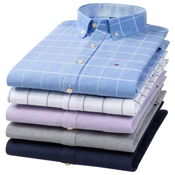 2024 Oxford Moda Masculina 100% Algodão Fino Manga Longa Casual Slim Cor Sólida Xadrez Estampa Listra Vestido Formal Camisa Plus 7XL 6XL