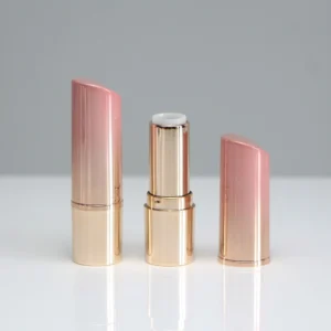 Tubo de batom com tampa inclinada, tubos de batom gradiente rosa pêssego dourado, tubos vazios, material de embalagem