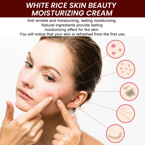Creme facial antirrugas de arroz, tratamento para acne e melasma, pigmentação, clareamento, lifting facial, beleza, hidratante, cosméticos coreanos, 30g - Imagem 4