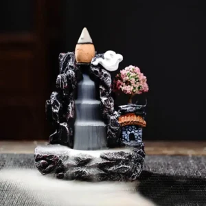 Queimador de incenso de refluxo em resina com cascata de fumaça, queimador de incenso em forma de torre inovadora, incenso de sândalo, forno de aromaterapia, decoração de casa