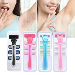1 Faca Titular + 4 Lâminas de Aço Inoxidável Navalha De Barbear Do Corpo Com Caixa Bikini Axila Remoção Do Cabelo Seguro Beleza Saúde Cor Aleatória