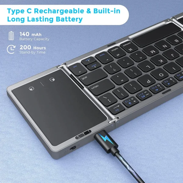 Teclado Bluetooth sem fio dobrável com Touchpad, teclado portátil para Smartphone, Android, IOS, Mac, Windows, Novo - Imagem 3