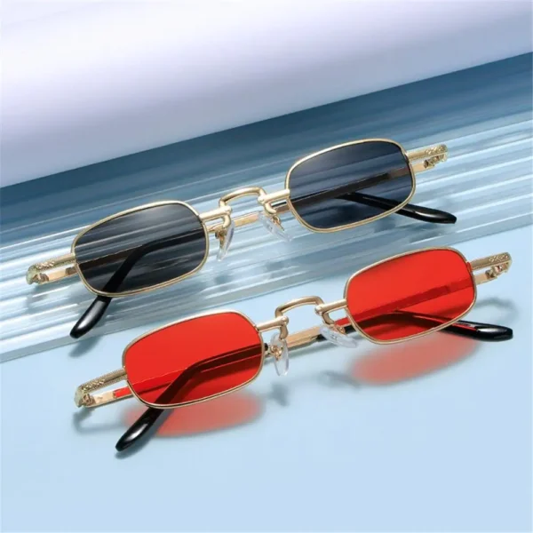1pc para mulher pequeno retângulo óculos de sol retro metal frame punk vintage viagem máscaras uv400 proteção óculos de sol - Imagem 4