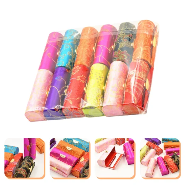 12pçs caixa de armazenamento de batom, garrafa diy, suporte feminino, bálsamo de transporte, seda vintage para mulheres com espelho portátil miss - Imagem 5