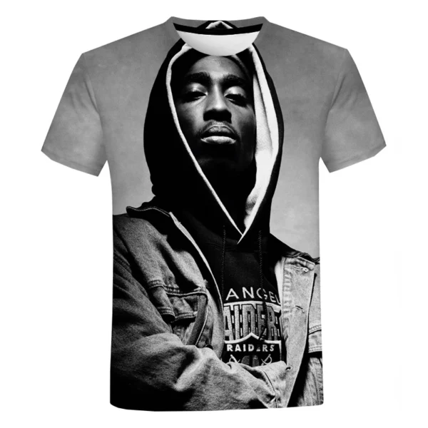 Camiseta grande de hip hop rapper 2PAC para homens, moda casual de verão, harajuku, gola redonda, manga curta, camiseta - Imagem 6