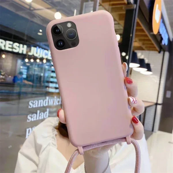Capa de telefone com cordão de silicone macio em TPU, iPhone 16, 15, 14 Plus, 13, 12, Mini, 11 Pro, XS, Max, XR, X - Imagem 4