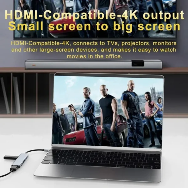 Estação de ancoragem USB C para laptop, 7-em-1, 4K, adaptador HDMI, HUB 3.0, tipo C para HDMI, PD 87W, divisor USB C para Macbook Pro - Imagem 6