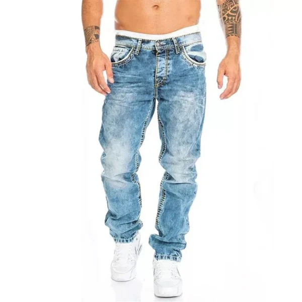 Jeans Baggy masculino com estiramento reto e slim fit, calça casual, calça jeans preta e azul, marca - Imagem 8