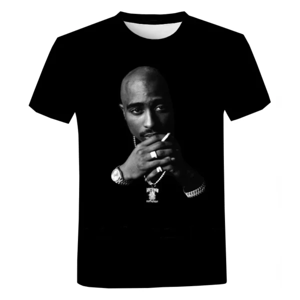 Camiseta grande de hip hop rapper 2PAC para homens, moda casual de verão, harajuku, gola redonda, manga curta, camiseta - Imagem 4