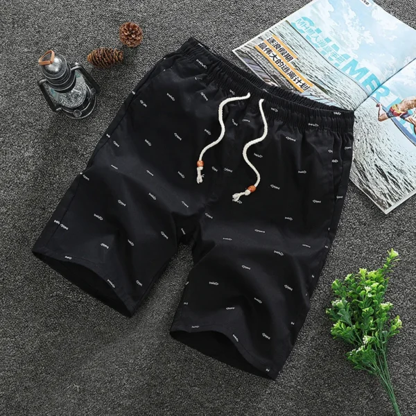 Verão Masculino Fishbone Print shorts calças Algodão Solto Casual Moda Praia pantalones cortos Joggers Streetwear short homme - Imagem 4