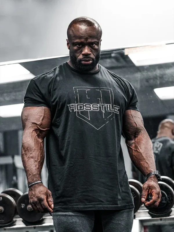 Hosion-camiseta de manga curta para homens, estilo americano, solto, respirável, fitness, músculo, difícil, esportes, clássico - Imagem 2