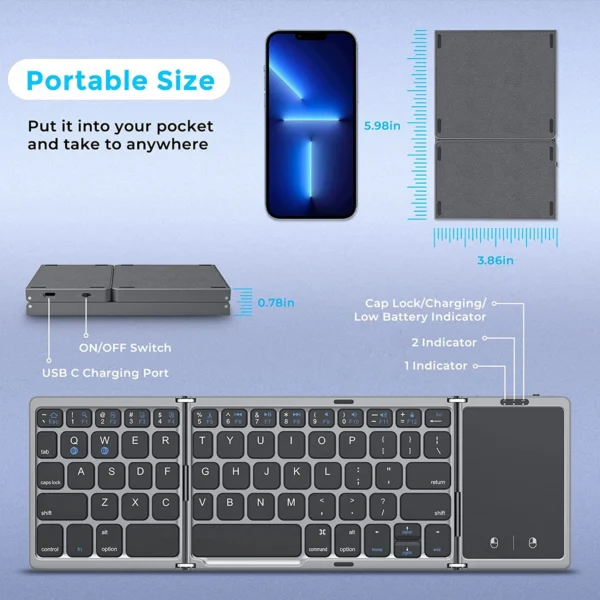 Teclado Bluetooth sem fio dobrável com Touchpad, teclado portátil para Smartphone, Android, IOS, Mac, Windows, Novo - Imagem 5