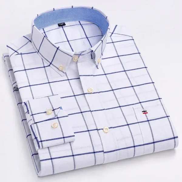2024 Oxford Moda Masculina 100% Algodão Fino Manga Longa Casual Slim Cor Sólida Xadrez Estampa Listra Vestido Formal Camisa Plus 7XL 6XL - Imagem 12