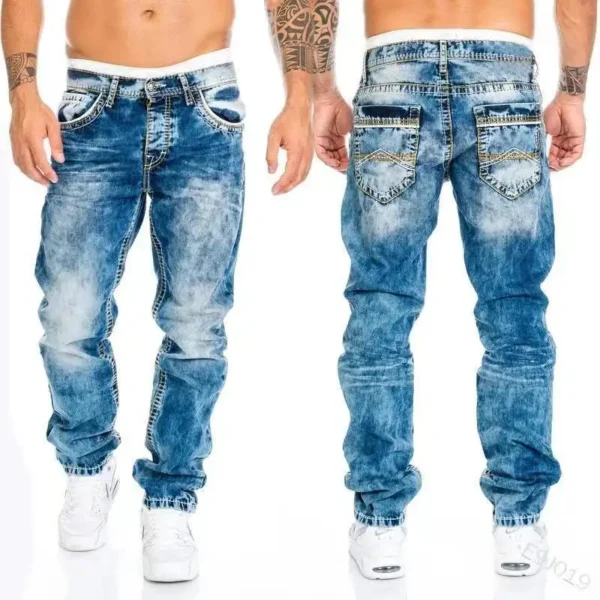Jeans Baggy masculino com estiramento reto e slim fit, calça casual, calça jeans preta e azul, marca - Imagem 2
