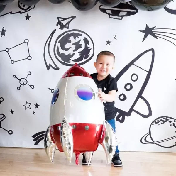 1Pcs Grande Foil Foil Balão Espaço Exploração Tema Inflável Decoração Brinquedos para Meninos Festa de Aniversário Foguete Asa - Imagem 3