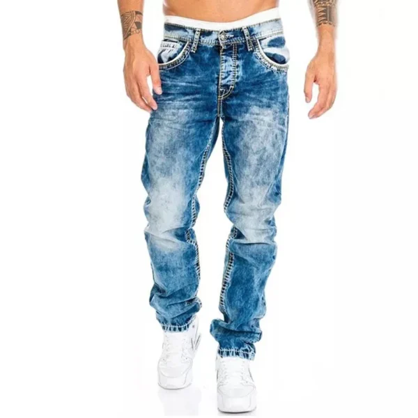 Jeans Baggy masculino com estiramento reto e slim fit, calça casual, calça jeans preta e azul, marca - Imagem 5