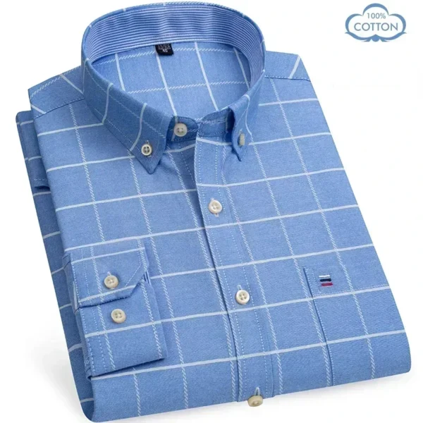 2024 Oxford Moda Masculina 100% Algodão Fino Manga Longa Casual Slim Cor Sólida Xadrez Estampa Listra Vestido Formal Camisa Plus 7XL 6XL - Imagem 2