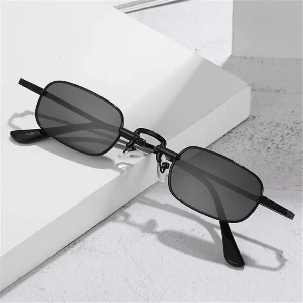 1pc para mulher pequeno retângulo óculos de sol retro metal frame punk vintage viagem máscaras uv400 proteção óculos de sol - Imagem 2