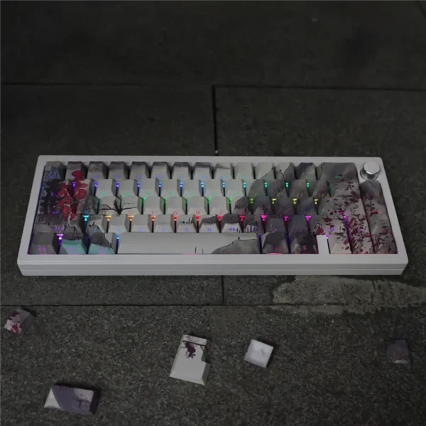 Estilo antigo pintura a tinta Keycaps, perfil cereja, PBT, sublimação de corante, letra lateral, luz através de keycaps para teclado mecânico - Imagem 3