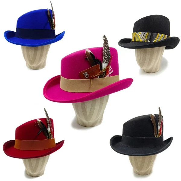 Chapéu alto inclinado masculino, chapéu de mágico preto monocromático, sombrero cavalheiro, festa curl britânica, personalidade, novo, 60cm - Imagem 3