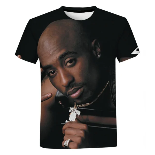Camiseta grande de hip hop rapper 2PAC para homens, moda casual de verão, harajuku, gola redonda, manga curta, camiseta - Imagem 2
