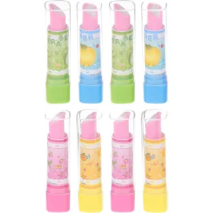 8 peças de borracha com padrão de frutas para crianças, artigos de papelaria, novidade, batom coreano para desenho animado, ajustável, fofo