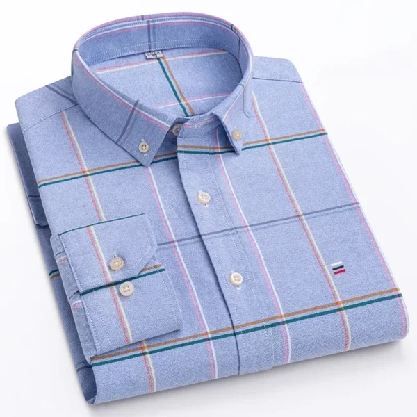 2024 Oxford Moda Masculina 100% Algodão Fino Manga Longa Casual Slim Cor Sólida Xadrez Estampa Listra Vestido Formal Camisa Plus 7XL 6XL - Imagem 14