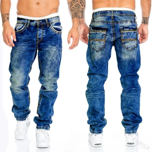 Jeans Baggy masculino com estiramento reto e slim fit, calça casual, calça jeans preta e azul, marca