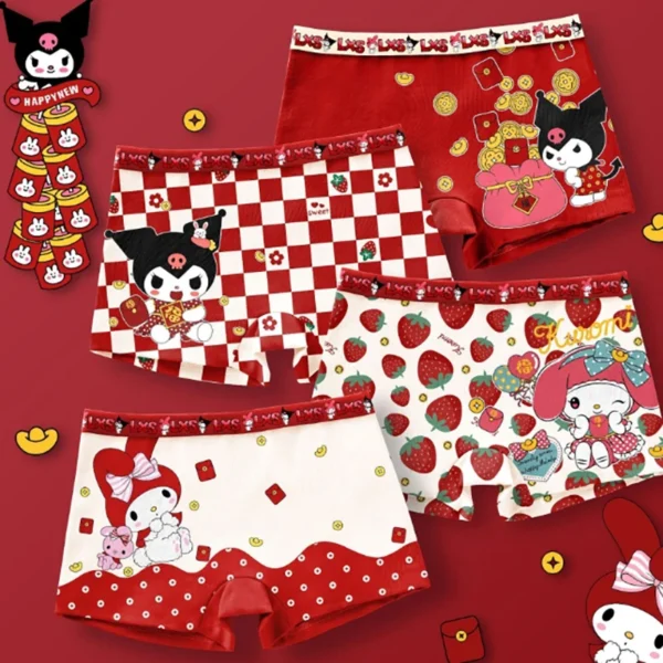 Sanrio Anime Cartoon Print Roupa Interior de Algodão para Meninas, Cute Baby Boxer, Cuecas Kawaii, Presente Infantil, Kuromi, 4Pcs - Imagem 5