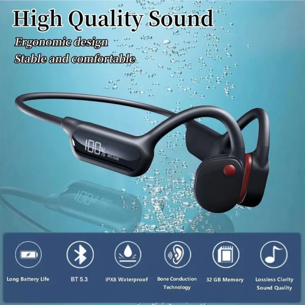 Fones de ouvido de condução óssea para natação X10 IPX8 Fones de ouvido Bluetooth à prova d'água com 32G MP3 Esportes HiFi Bass Fones de ouvido sem fio - Imagem 2