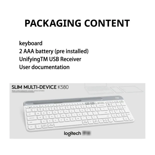 Logitech-k580 teclado sem fio portátil, luz fina, multi-dispositivo, para pc, tablet, laptop, ipad, computador de escritório - Imagem 6