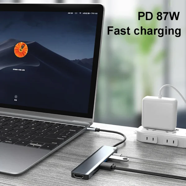 Estação de ancoragem USB C para laptop, 7-em-1, 4K, adaptador HDMI, HUB 3.0, tipo C para HDMI, PD 87W, divisor USB C para Macbook Pro - Imagem 2
