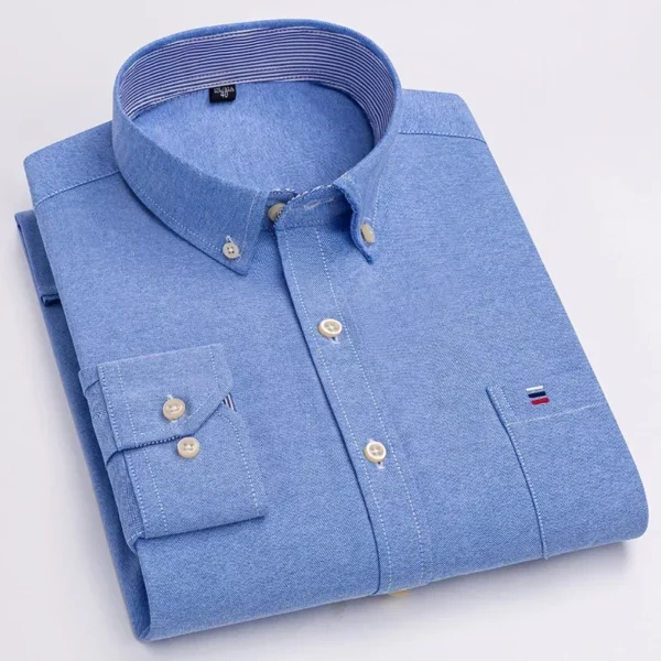 2024 Oxford Moda Masculina 100% Algodão Fino Manga Longa Casual Slim Cor Sólida Xadrez Estampa Listra Vestido Formal Camisa Plus 7XL 6XL - Imagem 26