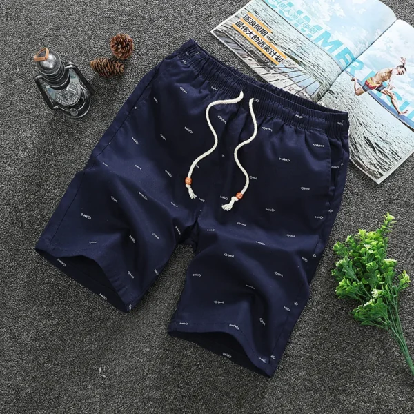 Verão Masculino Fishbone Print shorts calças Algodão Solto Casual Moda Praia pantalones cortos Joggers Streetwear short homme - Imagem 5