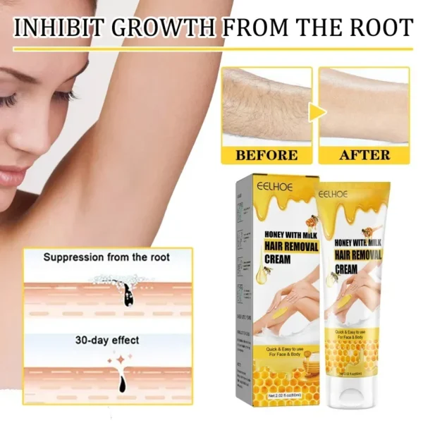 Depilador indolor Creme depilatório para mulheres Homens e mulheres Cuidados eficazes com o corpo, axilas, pernas, braços, cera de beleza para remoção de pelos - Imagem 3