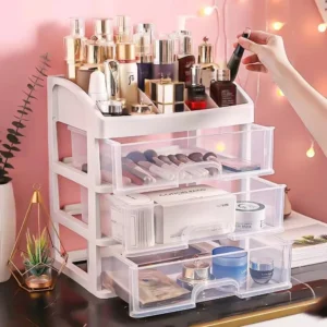 Caixa de armazenamento de cosméticos transparente, organizador de maquiagem e joias, à prova d'água, armazenamento de cosméticos, ótimo para banheiro, quarto, bancada