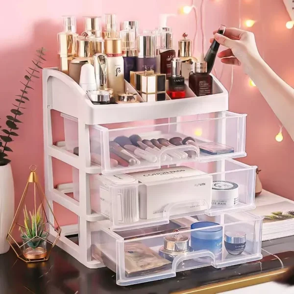 Caixa de armazenamento de cosméticos transparente, organizador de maquiagem e joias, à prova d'água, armazenamento de cosméticos, ótimo para banheiro, quarto, bancada