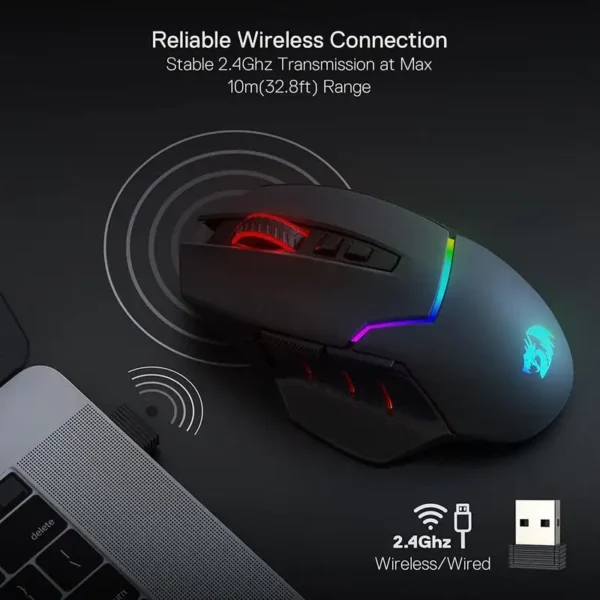 Redragon-M690 PRO Mouse sem fio para jogos, 8000 DPI, mouse com fio, tecla de fogo rápido, 8 botões macro para PC, Mac, laptop, preto, branco - Imagem 5