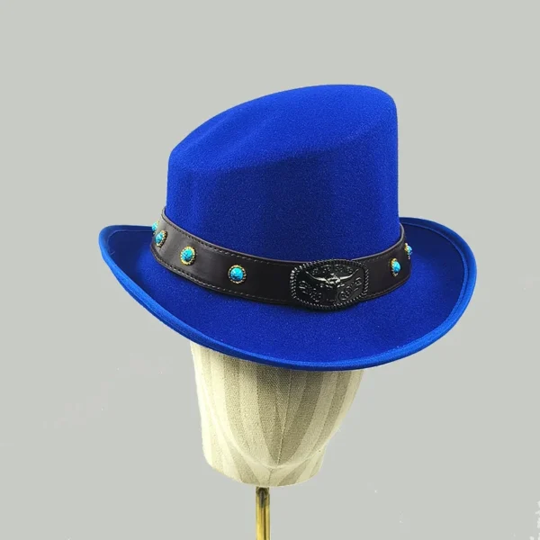 Chapéu alto inclinado masculino, chapéu de mágico preto monocromático, sombrero cavalheiro, festa curl britânica, personalidade, novo, 60cm - Imagem 13