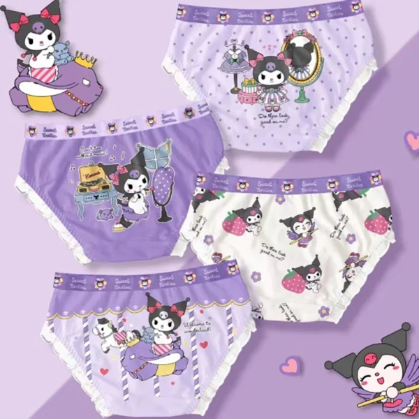 Sanrio Anime Cartoon Print Roupa Interior de Algodão para Meninas, Cute Baby Boxer, Cuecas Kawaii, Presente Infantil, Kuromi, 4Pcs - Imagem 8