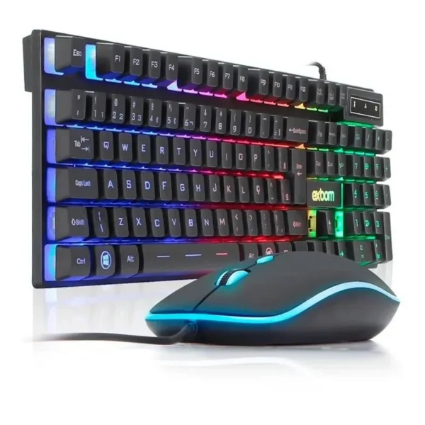 Kit Teclado + Mouse LED RGB ABNT2 Padrão Brasileiro Kit com fio USB semi mercanico - Imagem 5