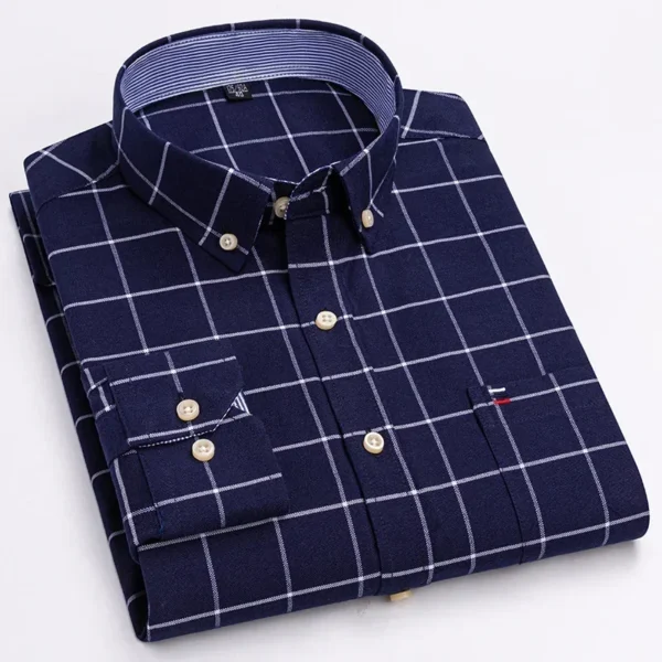 2024 Oxford Moda Masculina 100% Algodão Fino Manga Longa Casual Slim Cor Sólida Xadrez Estampa Listra Vestido Formal Camisa Plus 7XL 6XL - Imagem 13